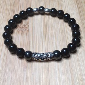 2.  Stretch Bracelet Black Obsidian / silver